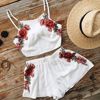 Two piece suit of white pair embroidery upper garment， trousers and skirt
