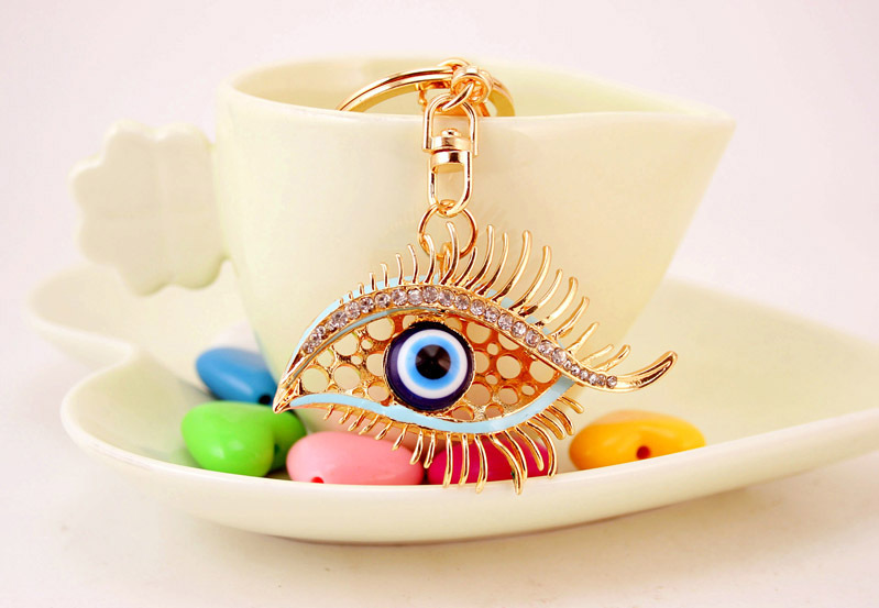30g Weight Alloy, Metal Material Glasses Pattern Unisex Gender White, Red, Blue Color Korean Diamond-studded Devil’s Eye Crystal Metal Pendant Eyelashes Keychain 7