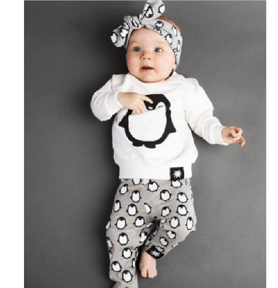 现货秋款童套装婴幼儿服装 ins童装0-2岁欧美企鹅童装