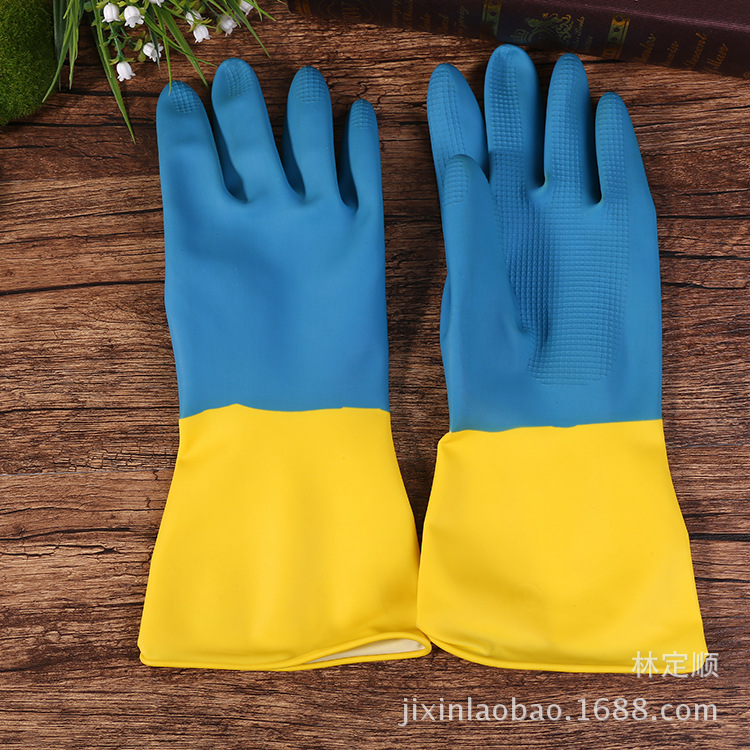 黄蓝双色工业乳胶手套1-2.3