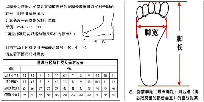 鞋码表