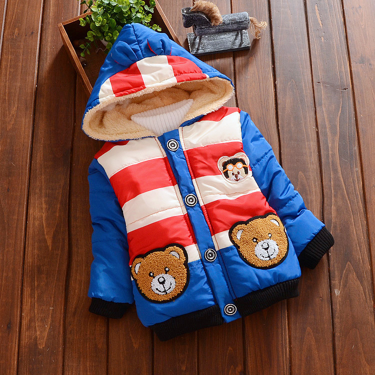 2017冬装新款小童棉衣卡通连帽条纹熊男童棉袄儿童棉服厂家直销|ms