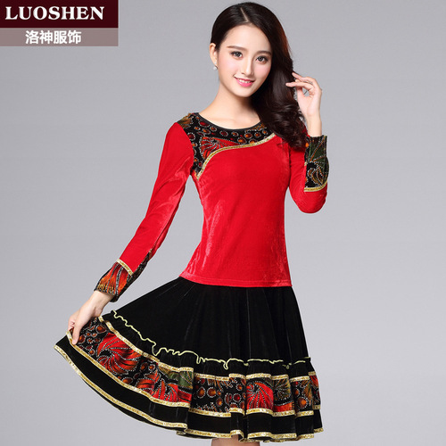 Luoshen autumn and winter new square dance costume suit women's gold velvet long-sleeved top performance dance costume skirt