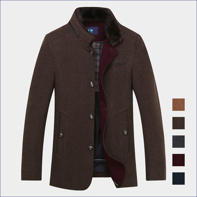 White duck down Internal bile Men's Stand collar woolen coat XL Cashmere coat business affairs men's wear mink Fur collar Nick garment