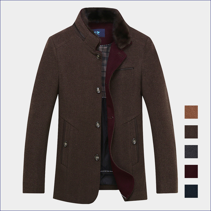 White duck down Internal bile Men's Stand collar woolen coat XL Cashmere coat business affairs men's wear mink Fur collar Nick garment