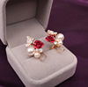Accessory contains rose, beads from pearl, earrings, fashionable mountain tea, ear clips, Korean style, flowered
