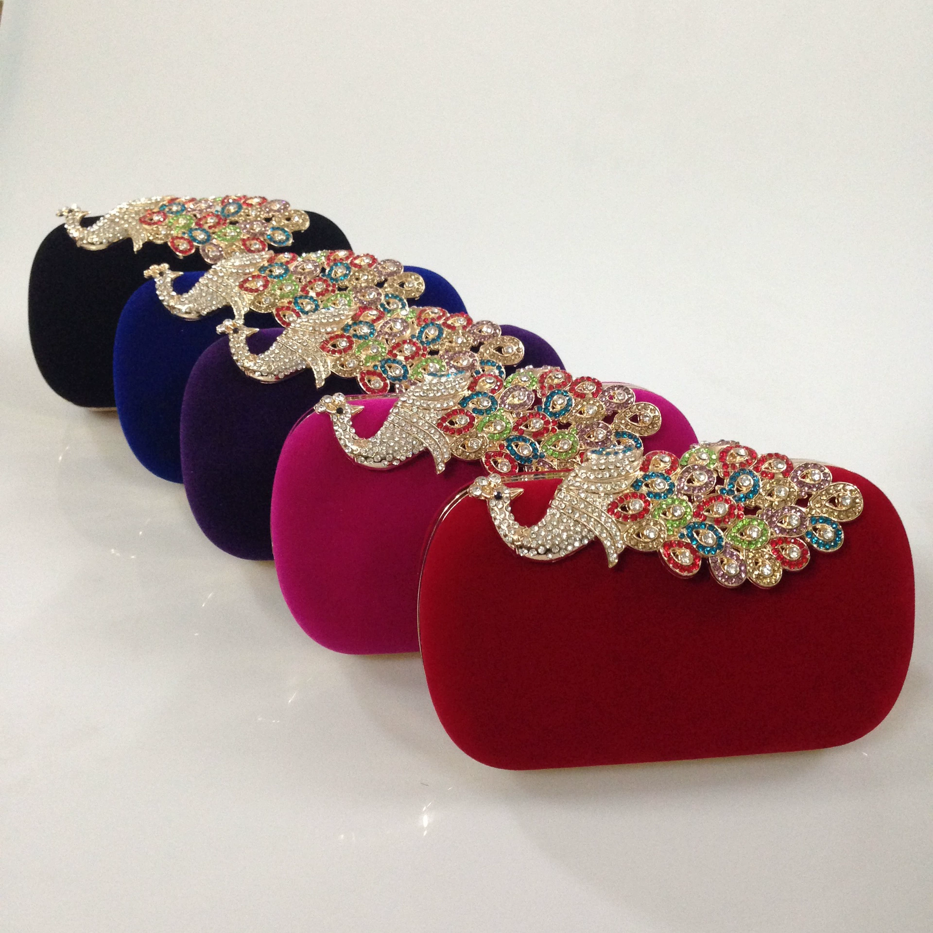 Colorful velvet dress, cheongsam, red small clutch bag for bride, peacock, food bag, European style