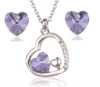 Fashionable crystal heart-shaped, earrings, set, Korean style, wholesale