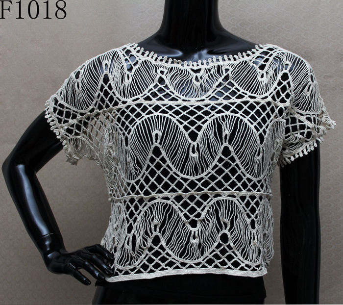 时尚镂空套头 水溶蕾丝女士短袖衣服 棉线水溶马甲厂家批发