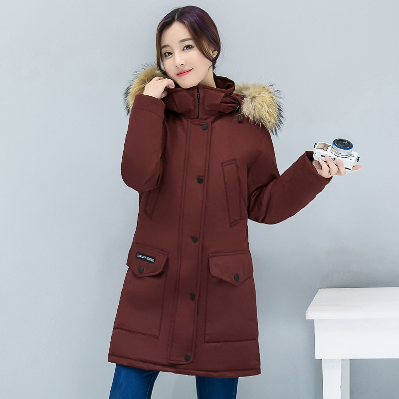 Winter new women's military work clothes cotton padded coat thickened cotton coat coat Long sleeve label large wool collar warm cotton padded jacket jacket female