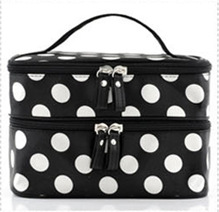 New Big Dot Double Layer Cosmetic Bag Polka Dot Storage Bag Wash Bag Handbag Waterproof