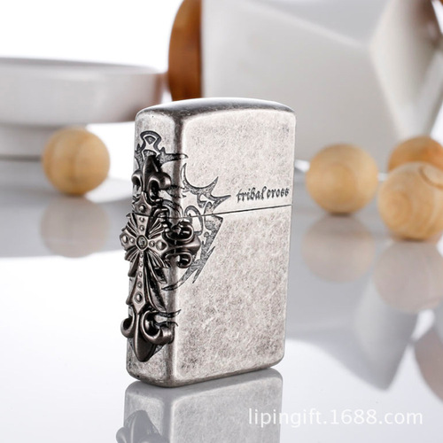 ZORRO/Zorro metal creative kerosene lighter antique antique silver side cross can be engraved and shipped