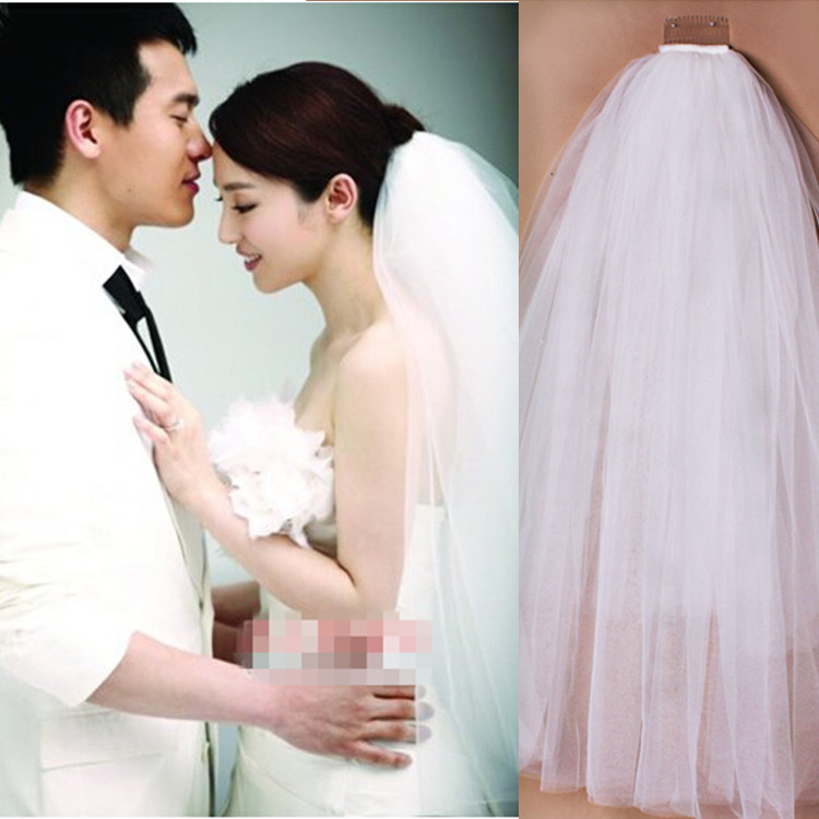特價 新款韓版明星款新娘婚紗頭紗 白色雙層插梳可遮面短款頭紗