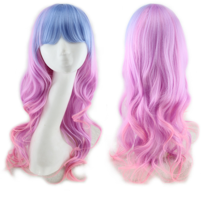 Peluca de pelo sintético Moda Anime Cosplay Fibra química Hermoso Largo Ondulado_voghion.com