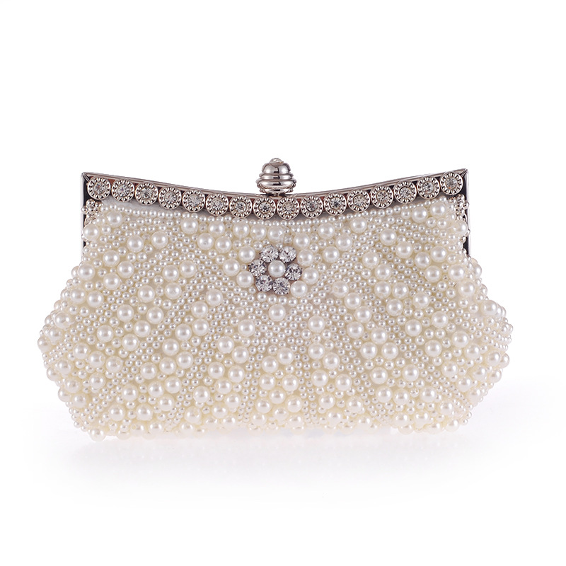 New Diagonal Pearl Belt Diamond Fashion Dinner Bag Handbag Beaded Embroidered Handbag display picture 12