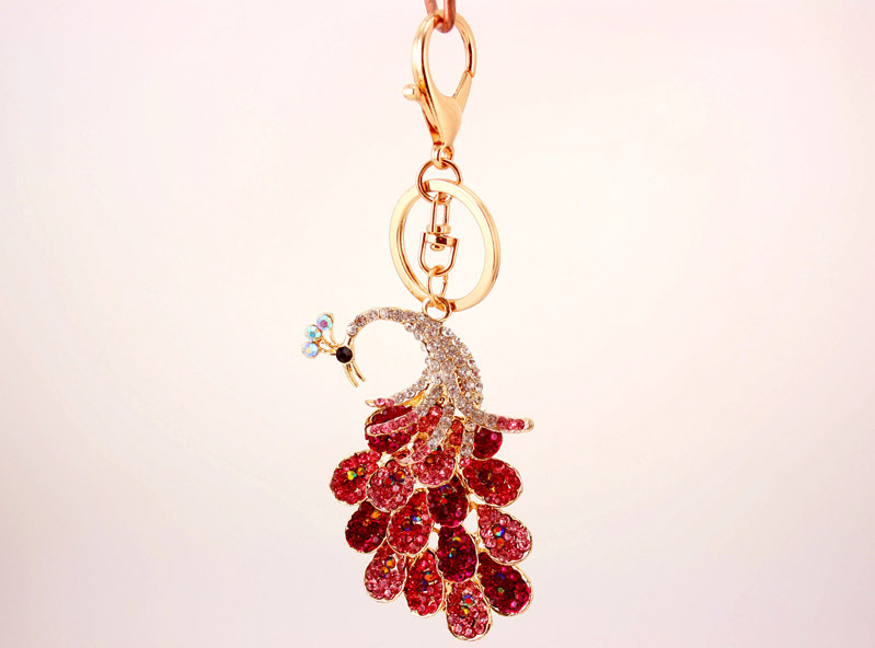 41g Weight Alloy, Metal Material Animal Pattern Unisex Gender Pink, Purple, Red, Blue, Gold Color Creative Diamond Peacock Keychain 20