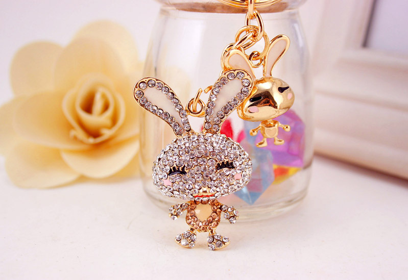 35g Weight Alloy, Metal Material Rabbit Pattern Unisex Gender Pink, Purple, Red, Blue, Peach Color Korean Creative Cute Diamond Cartoon Bunny Car Keychain 16