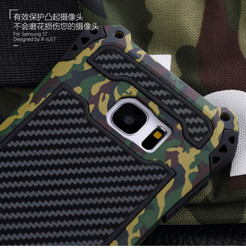 R-Just Amira Heavy Duty Dirtproof Shockproof Rainproof Aluminum Metal Bumper Carbon Fiber Back Cover Case for Samsung Galaxy S7 G9300/ S7 Edge G9350