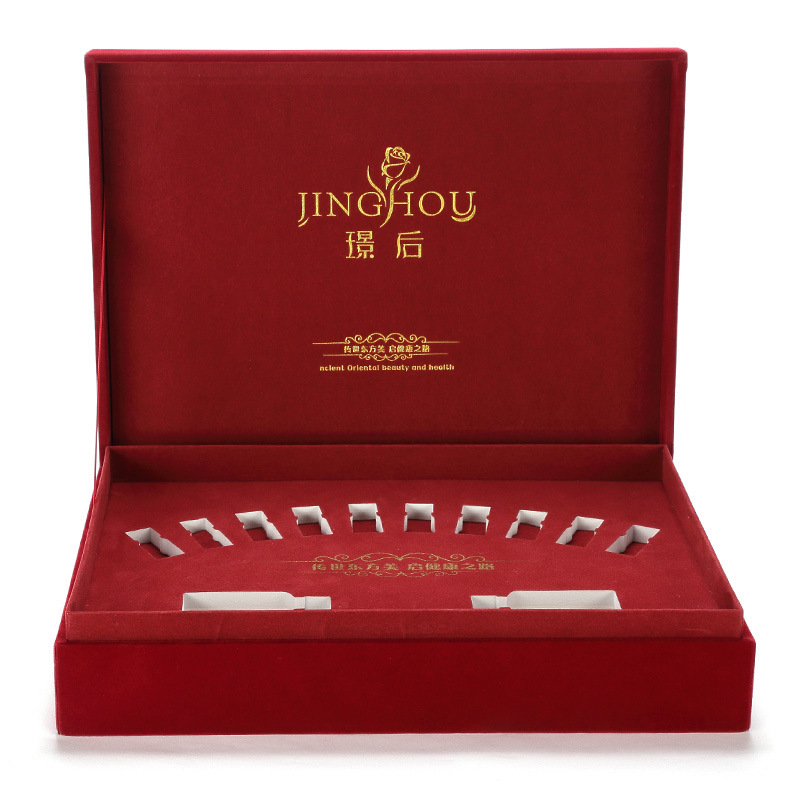 红色化妆品包装盒 美容院护肤套装礼品盒 裱绒烫金精油瓶装套盒