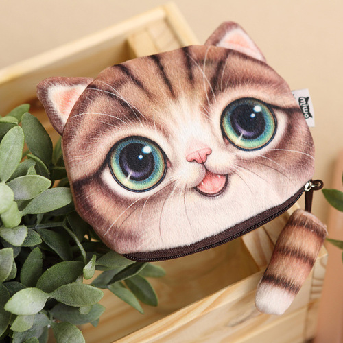 New cat plush mobile phone bag with tail three-dimensional cat coin purse wholesale cosmetic bag headphone data cable storage