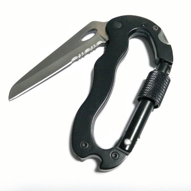 Outdoor camping multi-function Quickdraw security Carabiner Folding knife Key buckle bolt driver Bottle opener