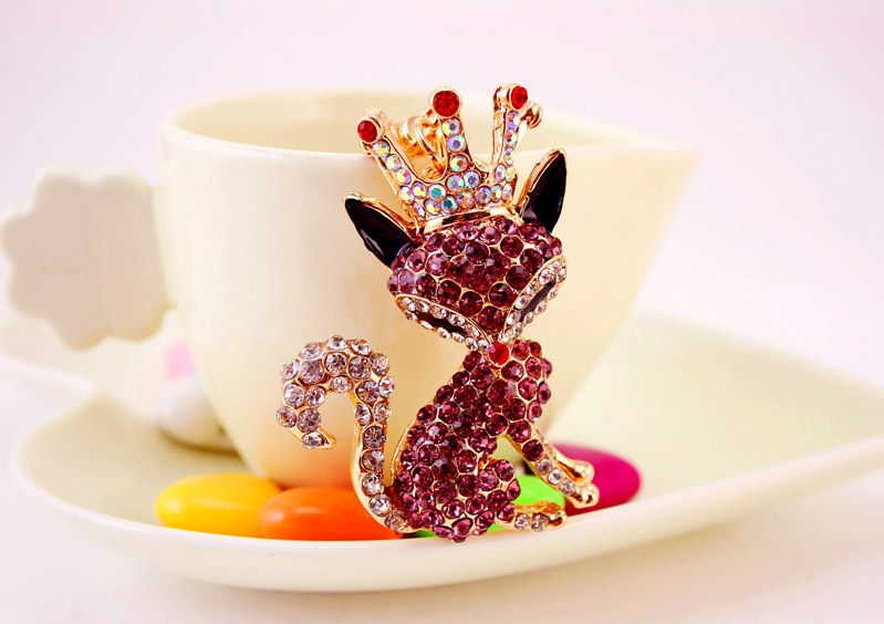 36g Weight Alloy, Metal Material Fox Pattern Unisex Gender Pink, Purple, Red, Blue, Black Color Korean Creative Cute Cartoon Crystal Crown Little Fox Keychain 10