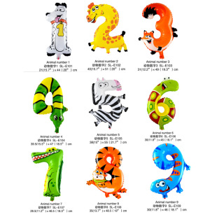Factory Direct Sale 16 inch small animal digital aluminum balloon 0-9 cartoon children's birthday decoration balloon