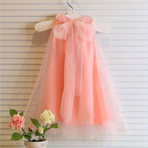  New Fashion Girls Clothing American Mesh Sleeveless Beaded Fashion Dress Dropshipping