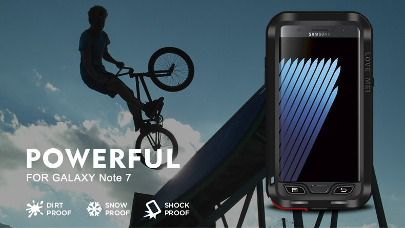 LOVE MEI Powerful Water Resistant Shockproof Dust/Dirt/Snow Proof Aluminum Metal Outdoor Heavy Duty Case Cover for Samsung Galaxy Note 7
