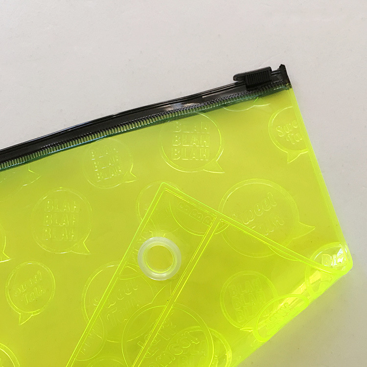 PVC拉链文件袋 透明PVC拉边收纳袋 压烫工艺学生PVC