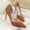 Korean fashion simple and elegant thin thin heel high heel suede shallow mouth pointed side hollow women’s single shoes