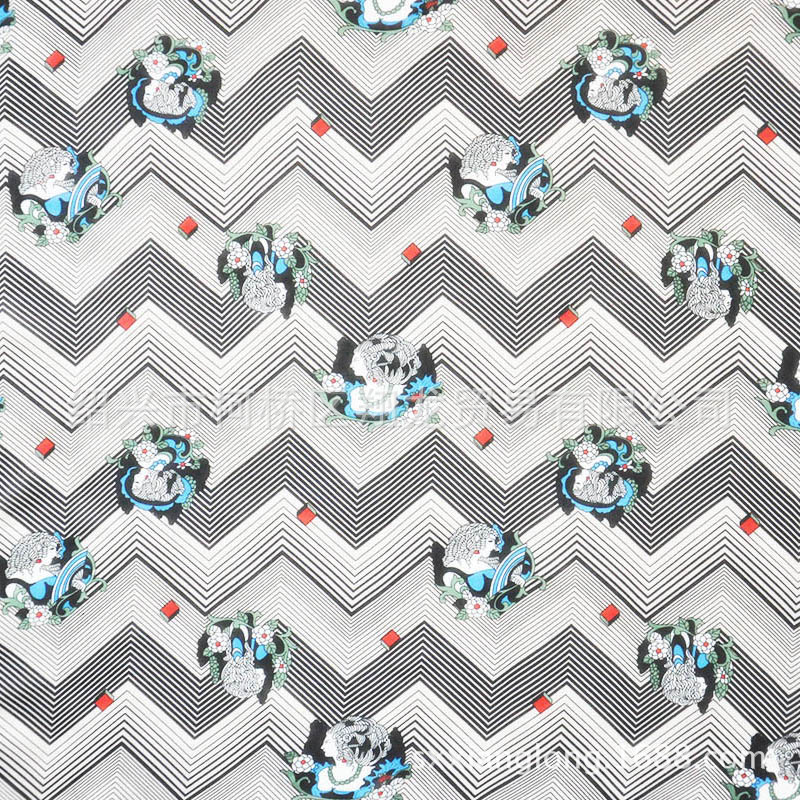 【翔龙印花 XL781】复古印花波浪形几何花簇飘逸印花女装雪纺面料