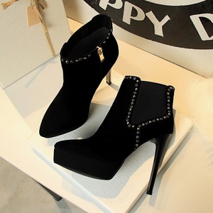 88-3 with ultra-high with European and American wind fashion female boots fine waterproof sexy pointed suede rivet night