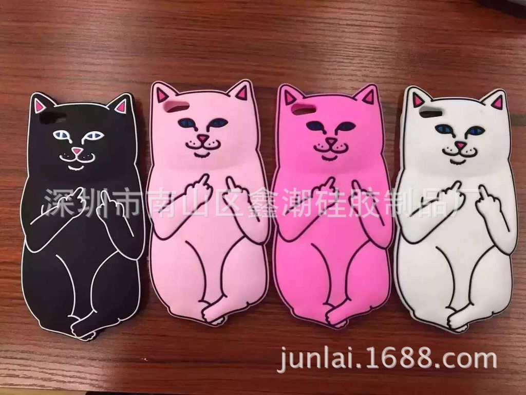 现货供应中指猫手机壳iphone7白猫硅胶手机壳口袋贱猫手机壳 阿里巴巴
