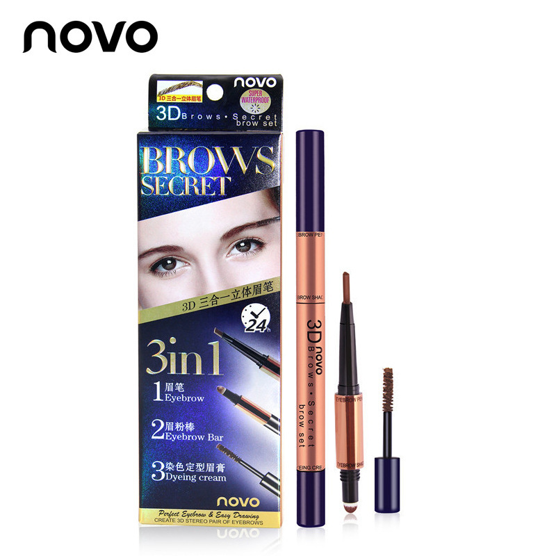 三头眉妆神器 正品NOVO 5037 3D立体眉笔眉粉染眉膏三合一 防水|ru