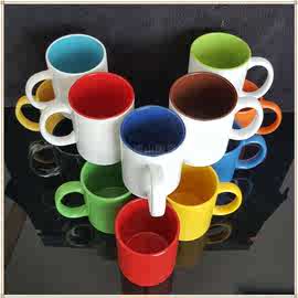 炻瓷色釉杯 彩色马克杯 印制红色蓝色黑色绿色黄色礼品水杯广告杯