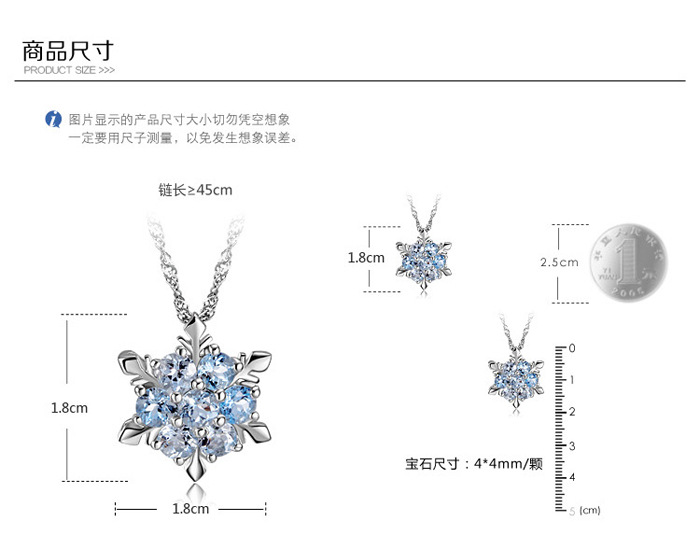 New 925 Sterling Silver Sapphire Snowflake Silver Pendant Korean Wholesale Jewelry display picture 9