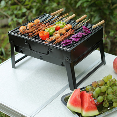 thickening outdoors Charcoal fold barbecue grill Barbecue rack Portable grill Black Steel barbecue grill Camping stove