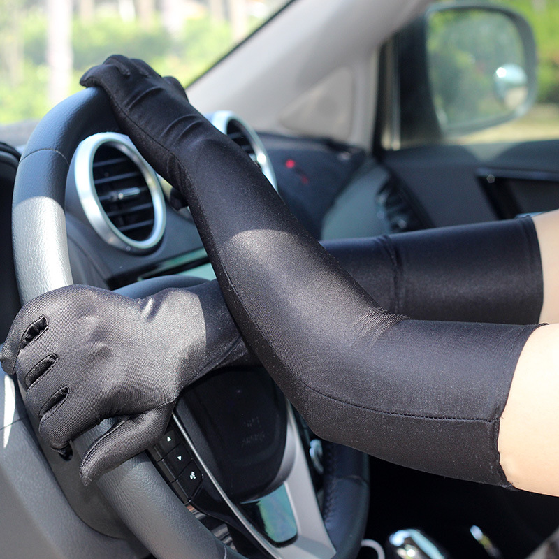 Long satin gloves Star segment dress performance performance concise host show wedding dress sunscreen gloves wholesale