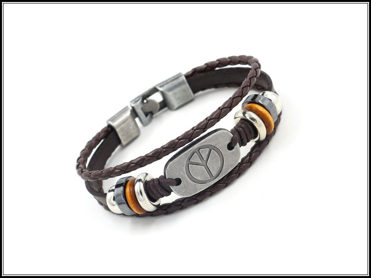 Double Buckle Leather Bracelet Male Beaded Bracelet Bracelet Female Jewelry Wholesale display picture 6