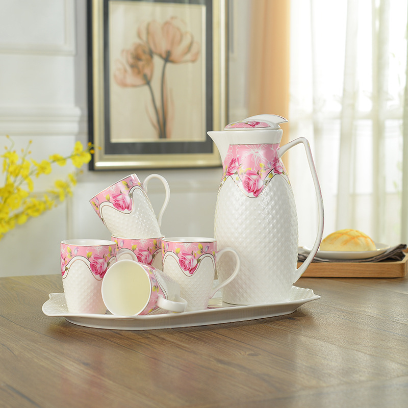 厂家直销 陶瓷冷水壶 家用耐热大容量冷水壶水杯套装