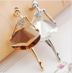 F004 Japanese and Korean hot selling jewelry wholesale beautiful princess ballerina girl temperament big gemstone brooch pin