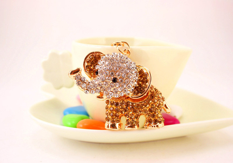 44g Weight Alloy, Metal Material Animal Pattern Unisex Gender Pink, Purple, Blue, Peach Color Creative Diamond Cute Cartoon Elephant Keychain 13