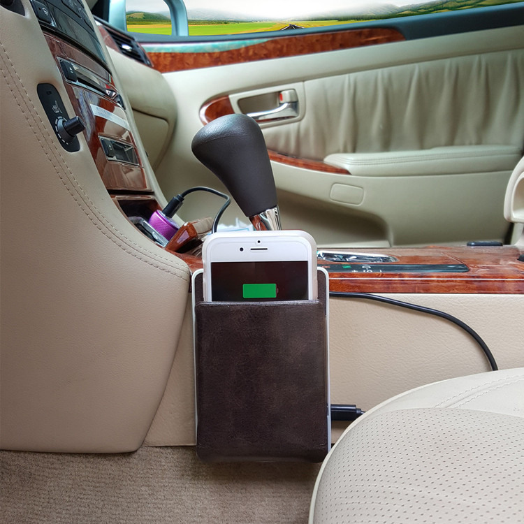 Mobile phone room/Car carrier Wireless charger 360 degree intelligence protect Leather sheath Fast charging mobile phone Pocket