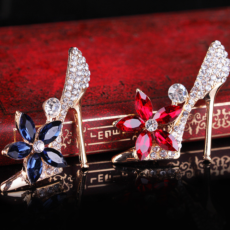 Korean fashion trend alle spiel kristall strass high heels brosche pin zubehör_voghion.com