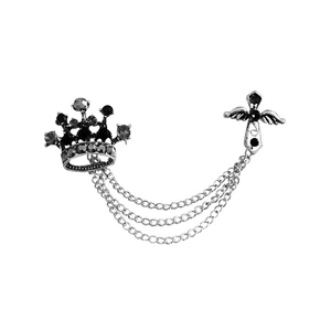New Fashion Royal Crown Cross Brooch for Men and Women with Rhinestones and Tassels
