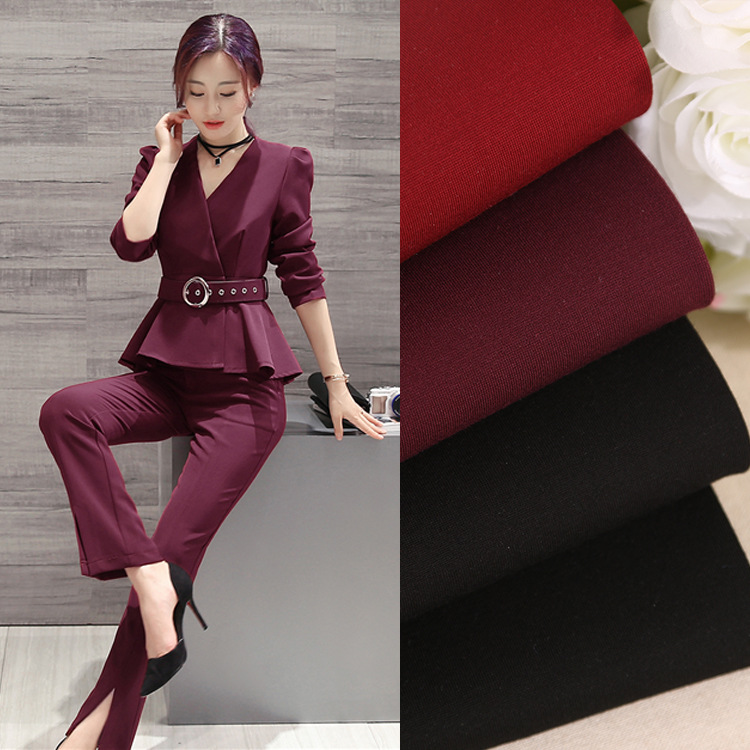 现货直供 西装女装针织面料 高品质40S赛络纺经编染色罗马布面料