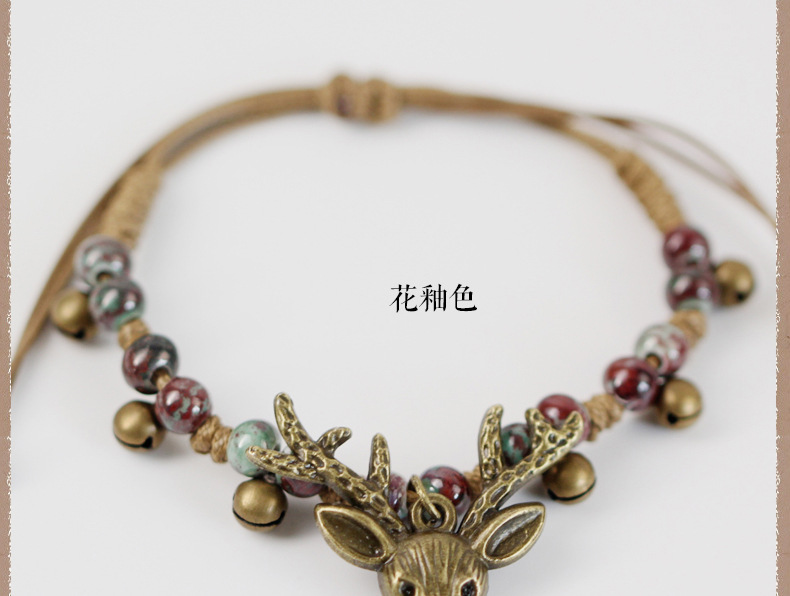 Giáng sinh handmade vòng đeo tay bằng gốm Ma Jialu với hươu tuổi bronze deer head bracelet điều chỉnh phụ kiện giải trí