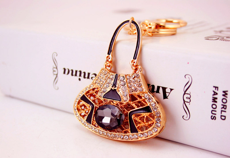 44g Weight Alloy, Metal Material Unisex Gender Pink, Red, Blue, Black Color Fashion Crystal Rhinestone New Satchel Bag  Key Chain 6