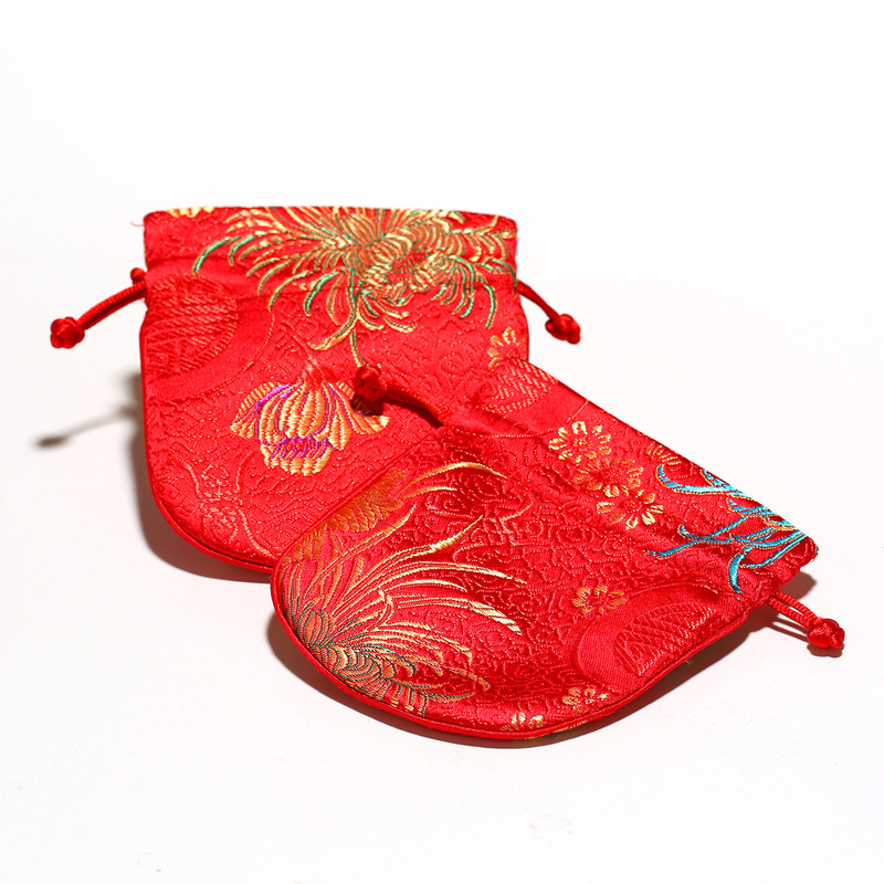 Factory wholesale bundle mouth brocade bag text play small cloth bag jewelry brocade bag jewelry bag brocade box beads packaging bag